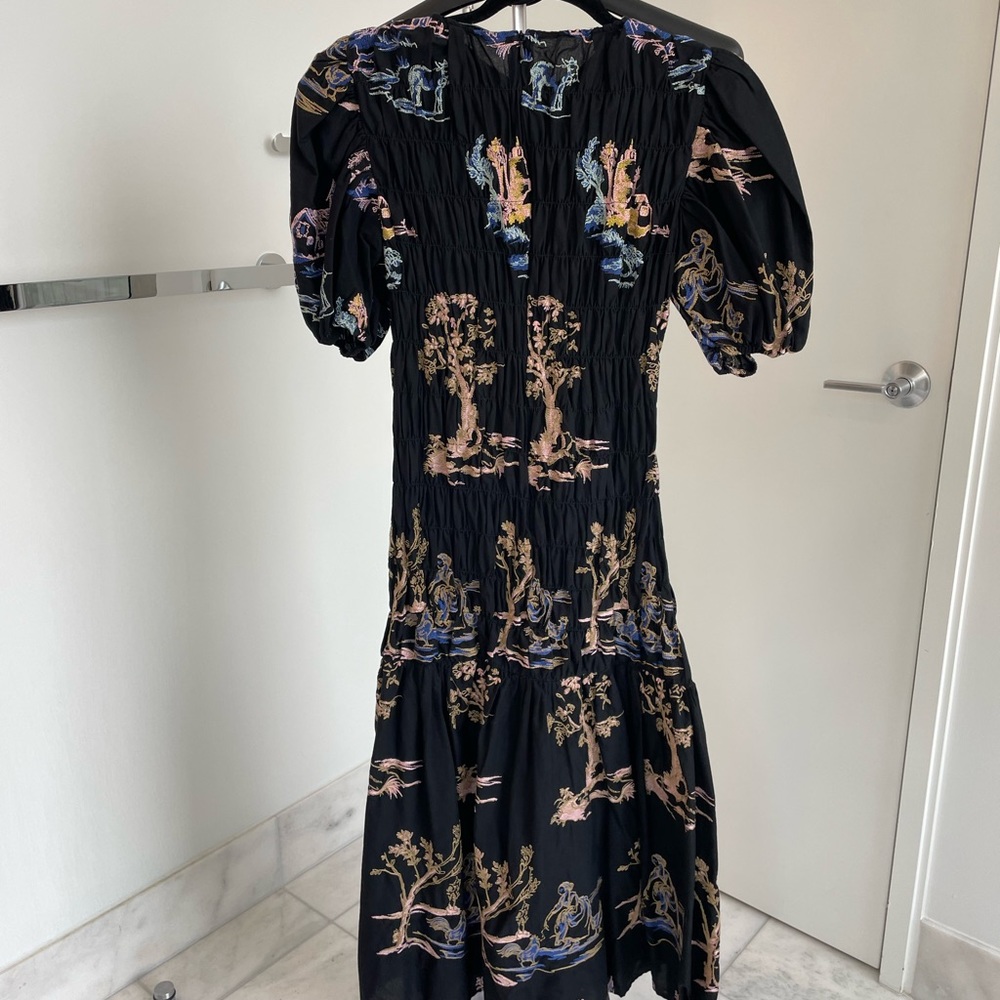 Zara embroidered shirred puff sleeve maxi dress, Small
